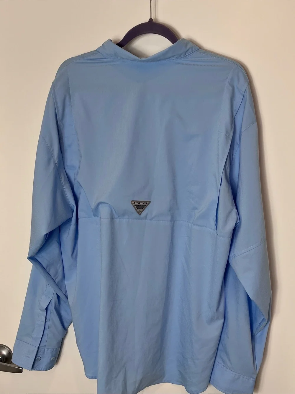 Columbia Men's PFG Tamiami Fishing Vented Shirt Light Sky Blue Large Long Sleeve